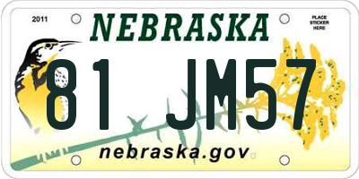 NE license plate 81JM57
