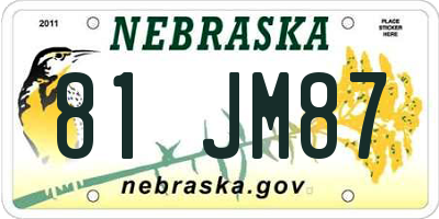 NE license plate 81JM87