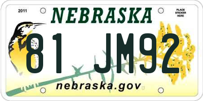 NE license plate 81JM92