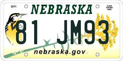 NE license plate 81JM93