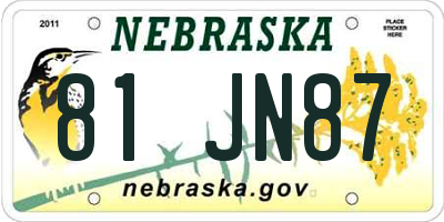 NE license plate 81JN87