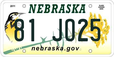 NE license plate 81JO25