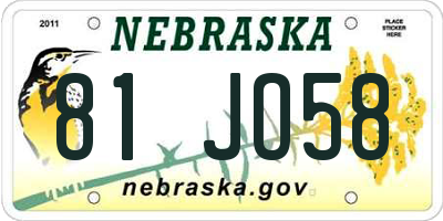 NE license plate 81JO58