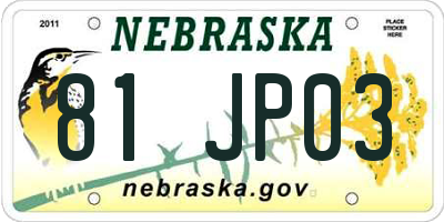NE license plate 81JP03