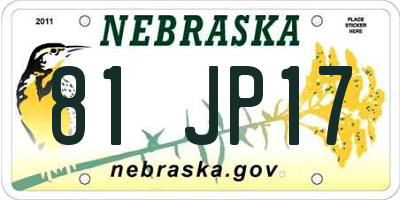 NE license plate 81JP17