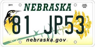 NE license plate 81JP53