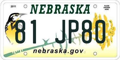 NE license plate 81JP80