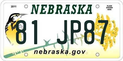 NE license plate 81JP87