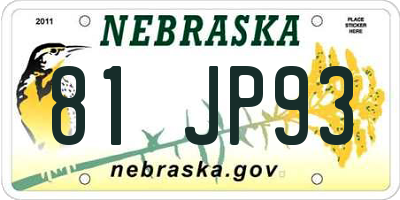 NE license plate 81JP93