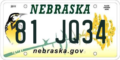 NE license plate 81JQ34