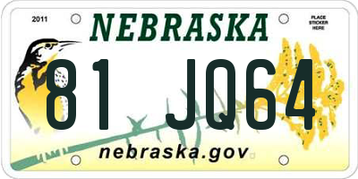 NE license plate 81JQ64