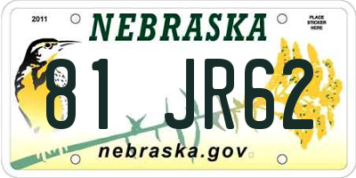 NE license plate 81JR62