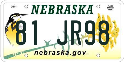 NE license plate 81JR98