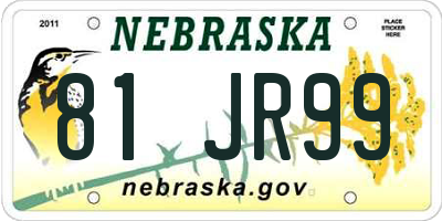 NE license plate 81JR99