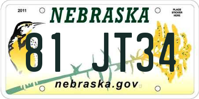 NE license plate 81JT34