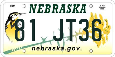 NE license plate 81JT36