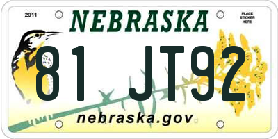 NE license plate 81JT92
