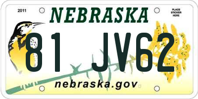 NE license plate 81JV62