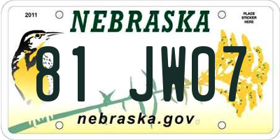 NE license plate 81JW07