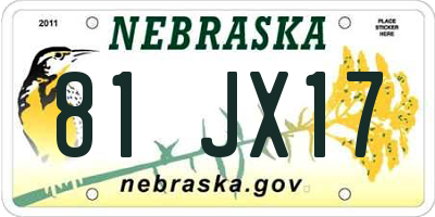 NE license plate 81JX17