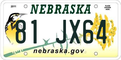 NE license plate 81JX64
