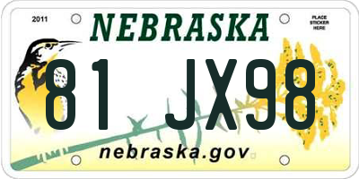 NE license plate 81JX98