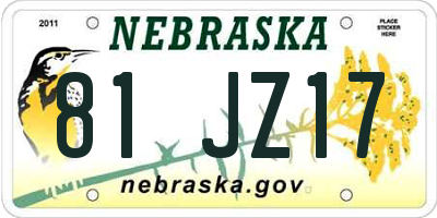 NE license plate 81JZ17