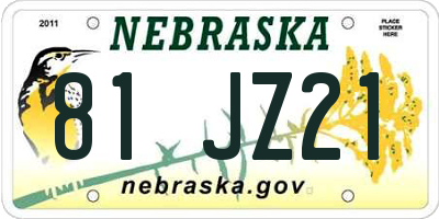 NE license plate 81JZ21