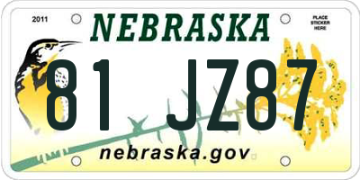 NE license plate 81JZ87