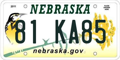 NE license plate 81KA85