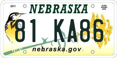 NE license plate 81KA86