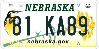 NE license plate 81KA89