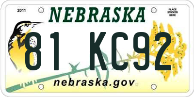 NE license plate 81KC92