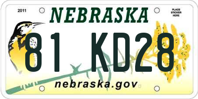 NE license plate 81KD28