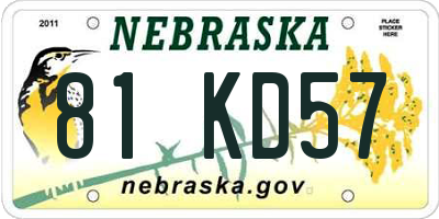 NE license plate 81KD57