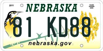 NE license plate 81KD88