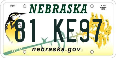 NE license plate 81KE97