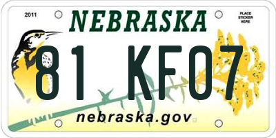 NE license plate 81KF07