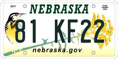 NE license plate 81KF22