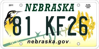 NE license plate 81KF26