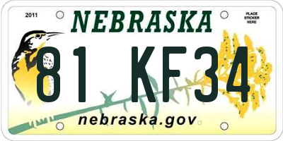NE license plate 81KF34
