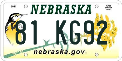 NE license plate 81KG92