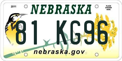 NE license plate 81KG96