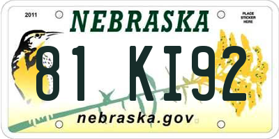 NE license plate 81KI92