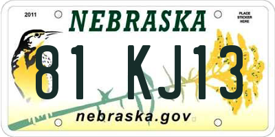 NE license plate 81KJ13
