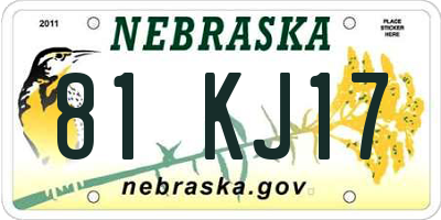 NE license plate 81KJ17