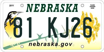 NE license plate 81KJ26