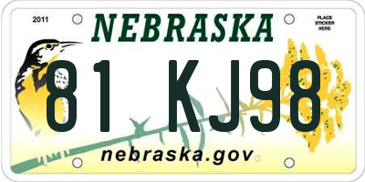NE license plate 81KJ98