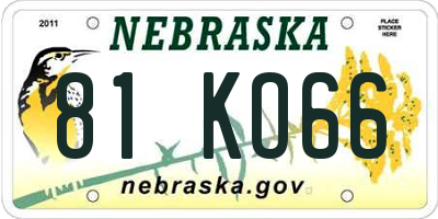 NE license plate 81KO66