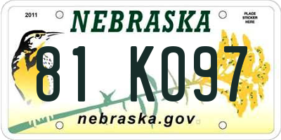NE license plate 81KO97